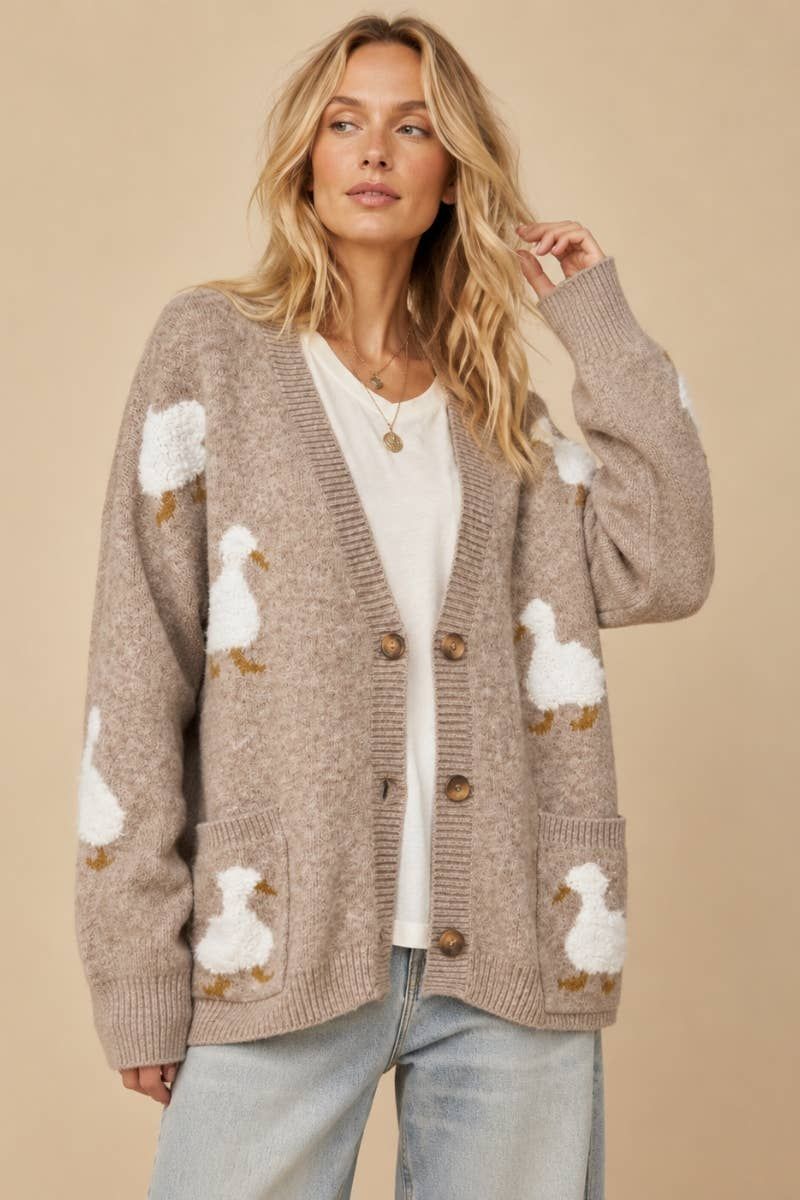 The Cozy Duckling Oversized Knit Cardigan The Cozy Duckling Oversized Knit Cardigan, COLOR: TAUPE, SIZE: L/XL
