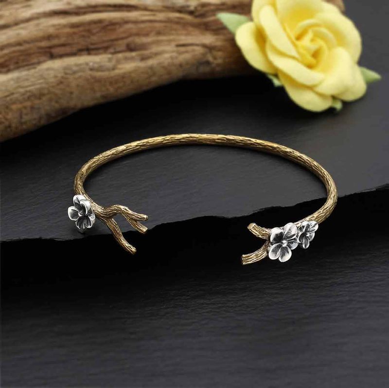 Branch Bracelet with Silver Blossoms
