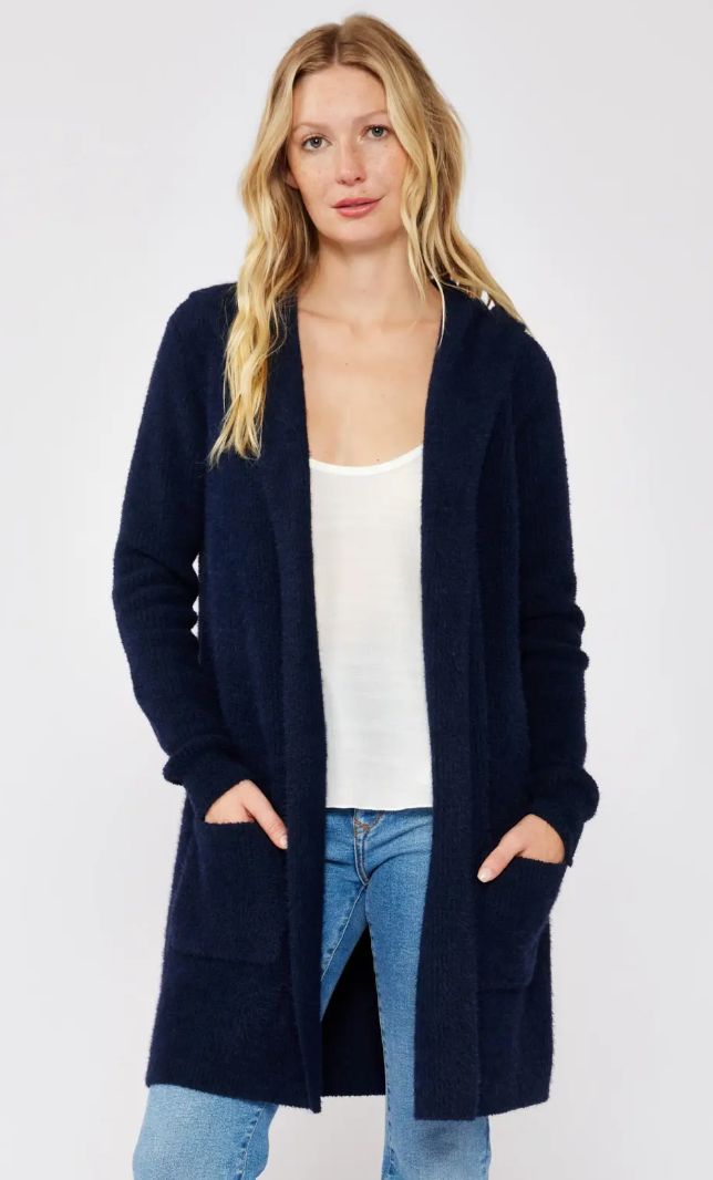 Navy Hooded Coatigan Navy Hooded Coatigan, SIZE: SMALL
