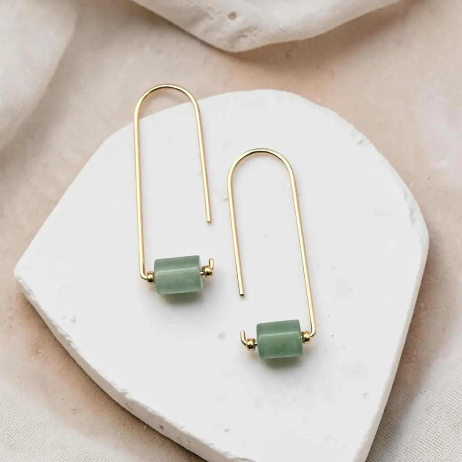 Gold Arc Threader Earrings with Green Aventurine Gold Arc Threader Earrings with Green Aventurine