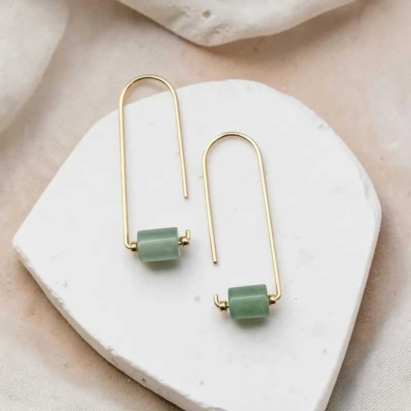 Gold Arc Threader Earrings with Green Aventurine