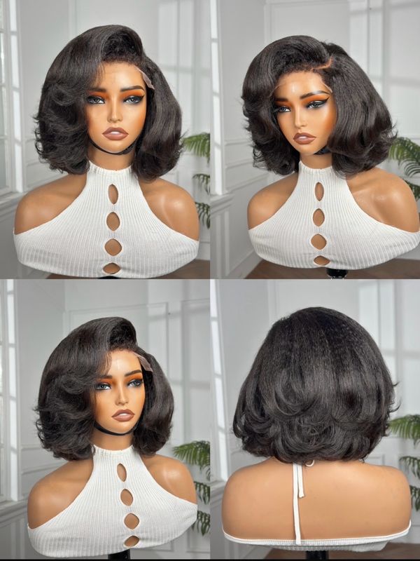 T lace C, cheveux humain Raw hair, yaki cheveux Africain coupe bob dame, perruque Prête à porté 