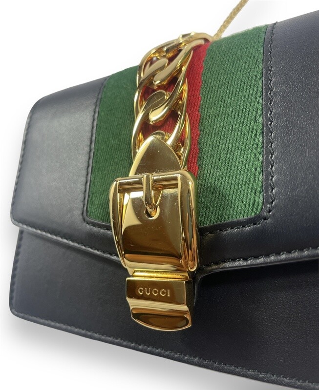 Gucci Calfskin Super Mini Sylvie Chain Shoulder Bag Black