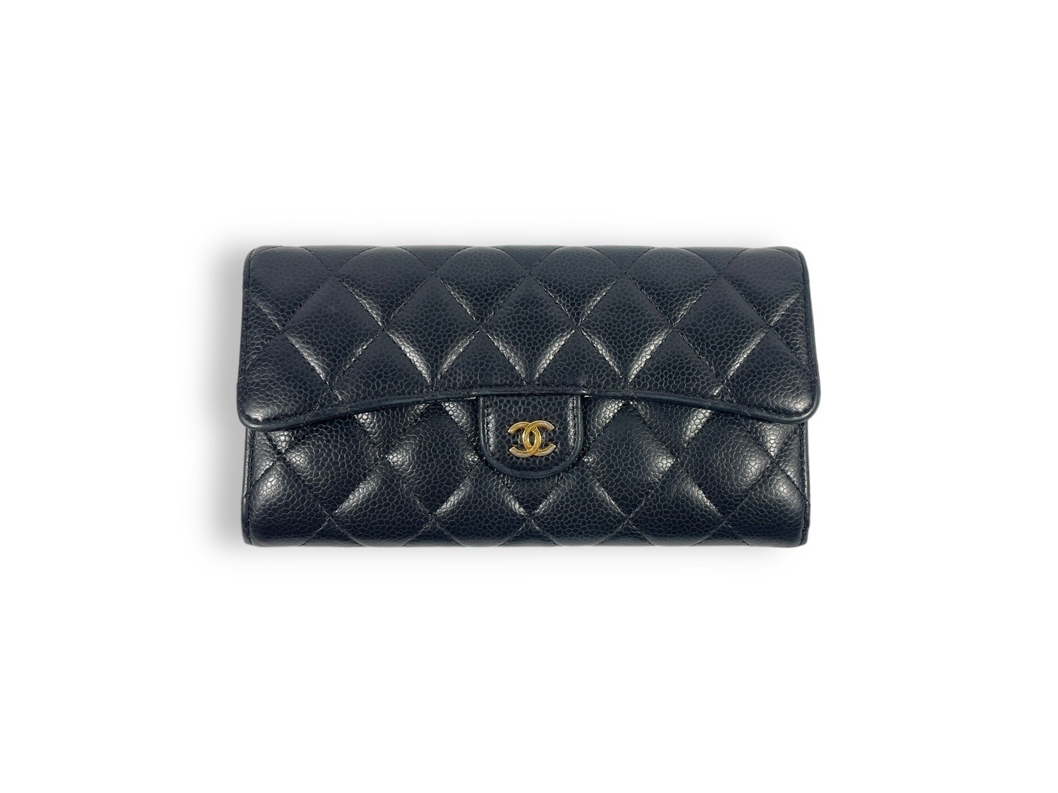 Chanel Caviar Quilted Large Gusset Flap Wallet Black