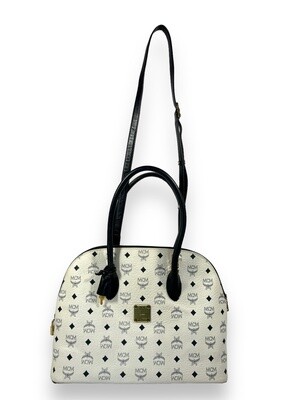 MCM White Visetos Alma Shoulder Bag