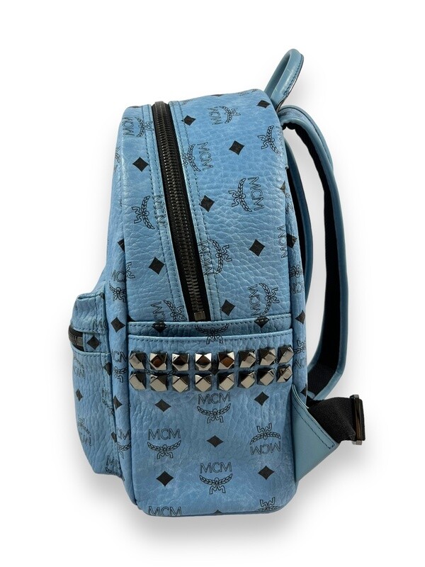 MCM Light Blue Visetos Stark Side Studs Backpack