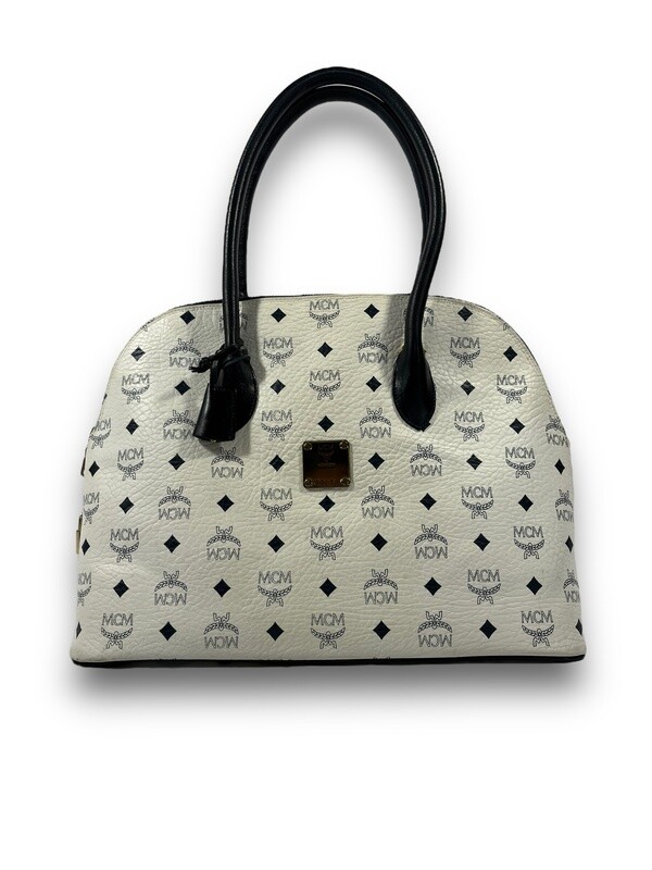 MCM White Visetos Alma Shoulder Bag