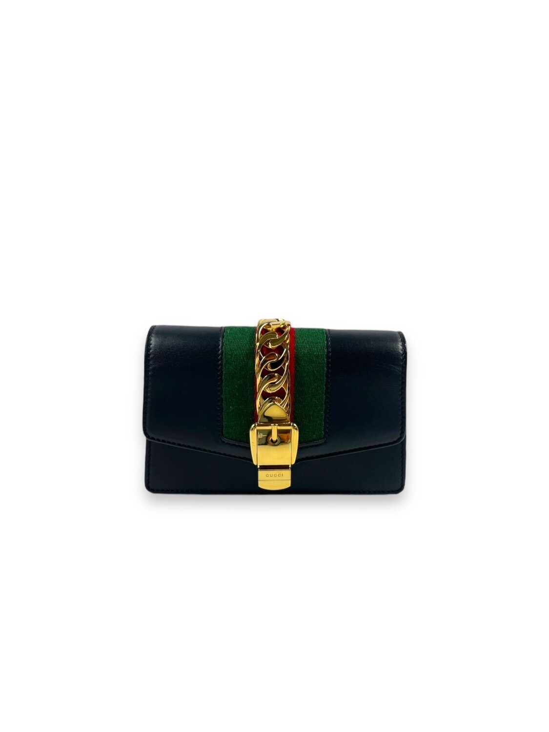 Gucci Calfskin Super Mini Sylvie Chain Shoulder Bag Black