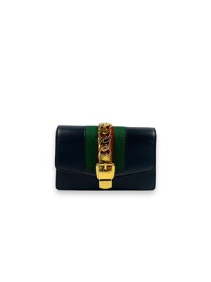 Gucci Calfskin Super Mini Sylvie Chain Shoulder Bag Black