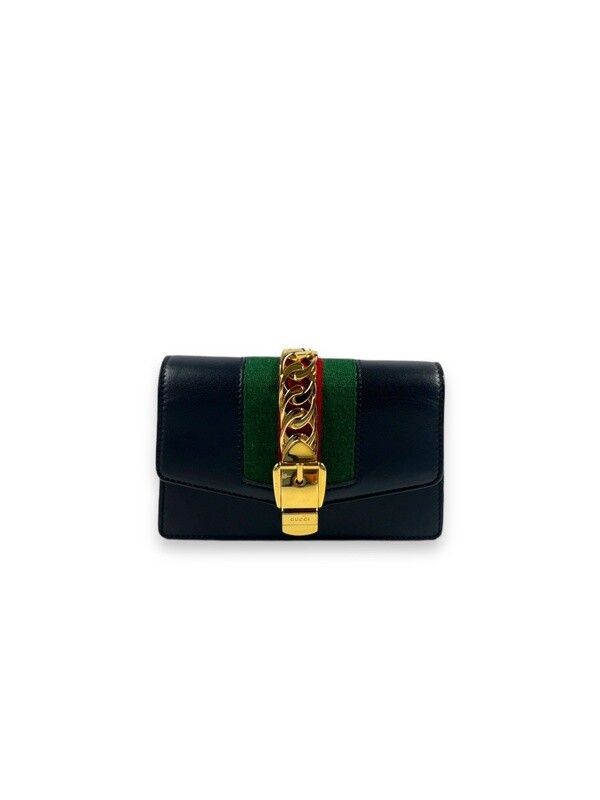 Gucci Calfskin Super Mini Sylvie Chain Shoulder Bag Black