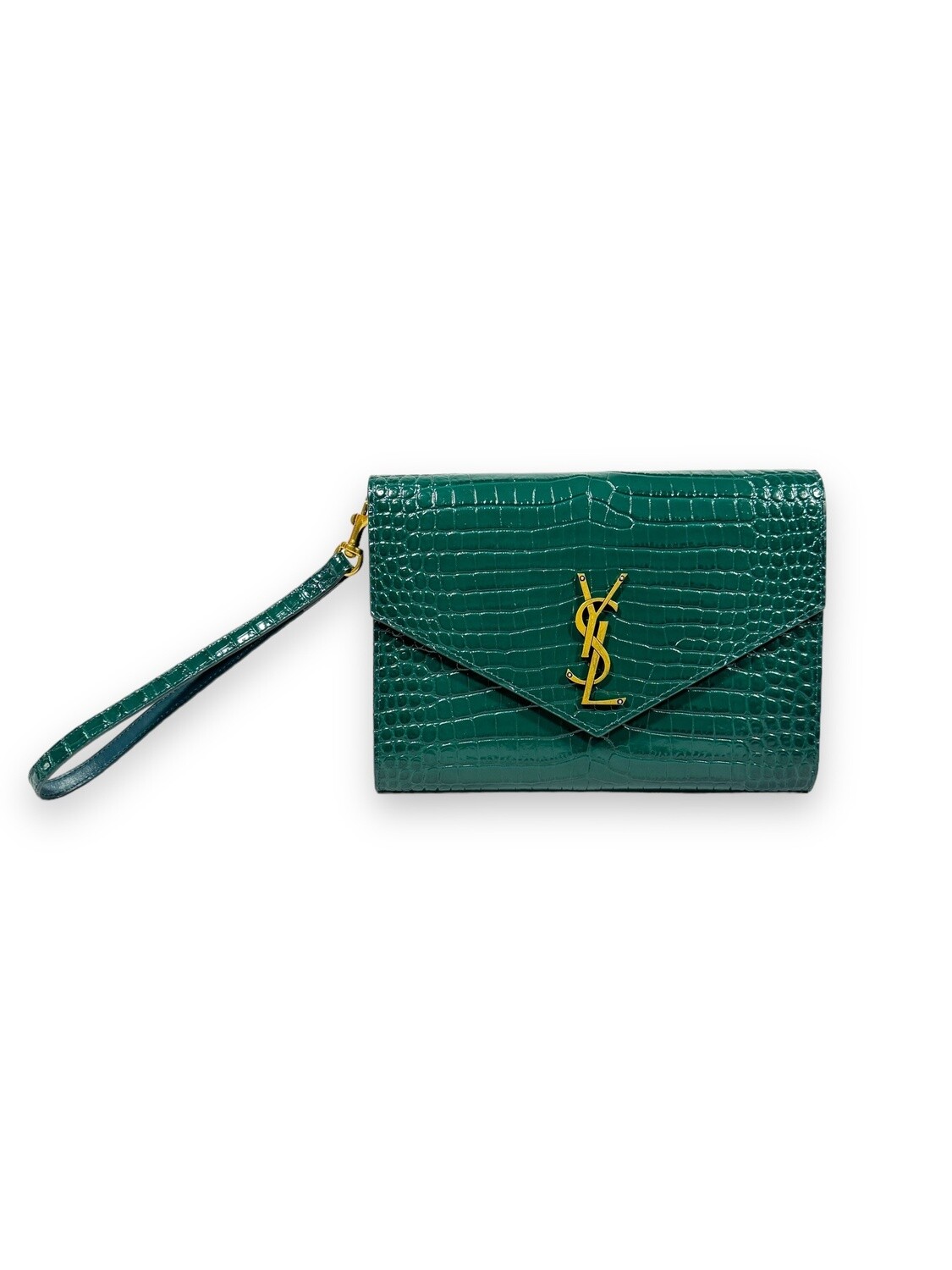 Yves Saint Laurent Cassandre Flap Pouch in Crocodile Embossed Leather