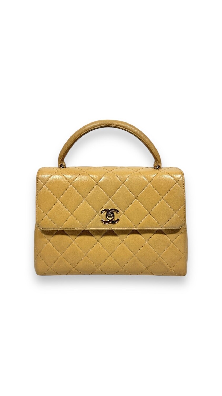 Chanel Vintage Nude Quilted Caviar Top Handle