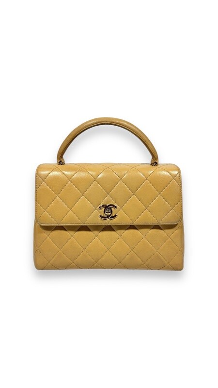 Chanel Vintage Classic Top Handle Flap Bag Quilted Nude Small