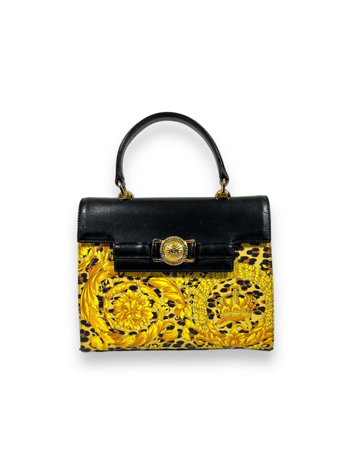 Gianni Versace Vintage Leopard Sunflower Baroque Top Handle