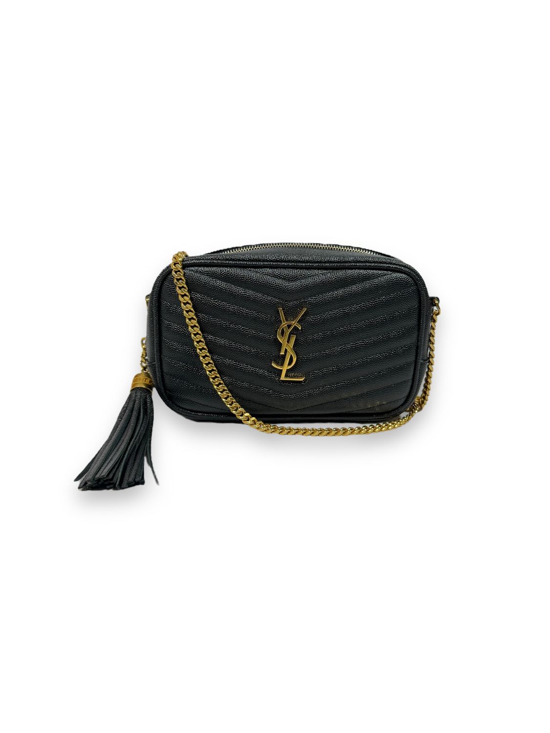 Yves Saint Laurent Grain De Poudre Matelasse Monogram Mini Lou Camera Bag Black