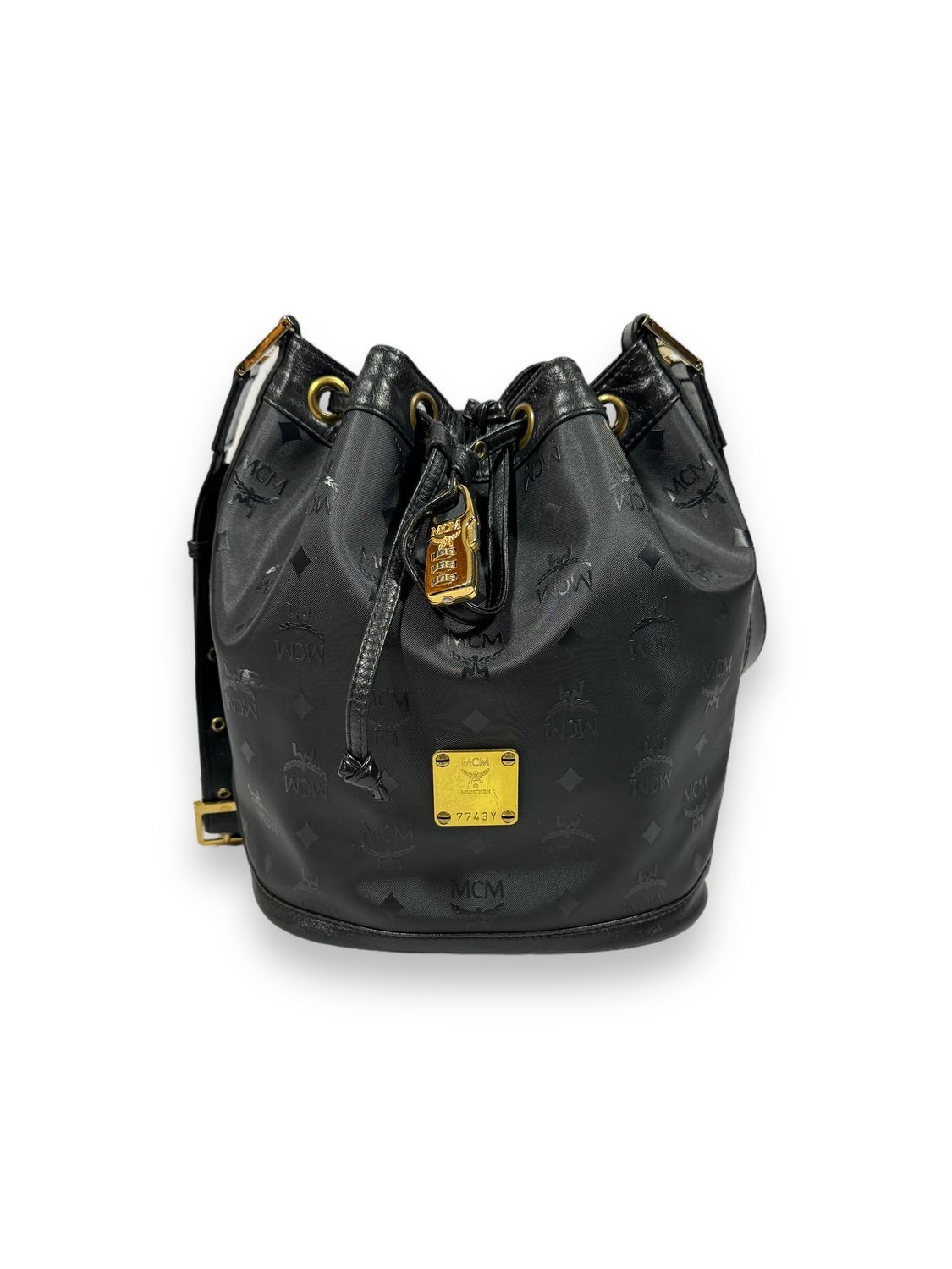 MCM Black Visetos Drawstring Shoulder Bag