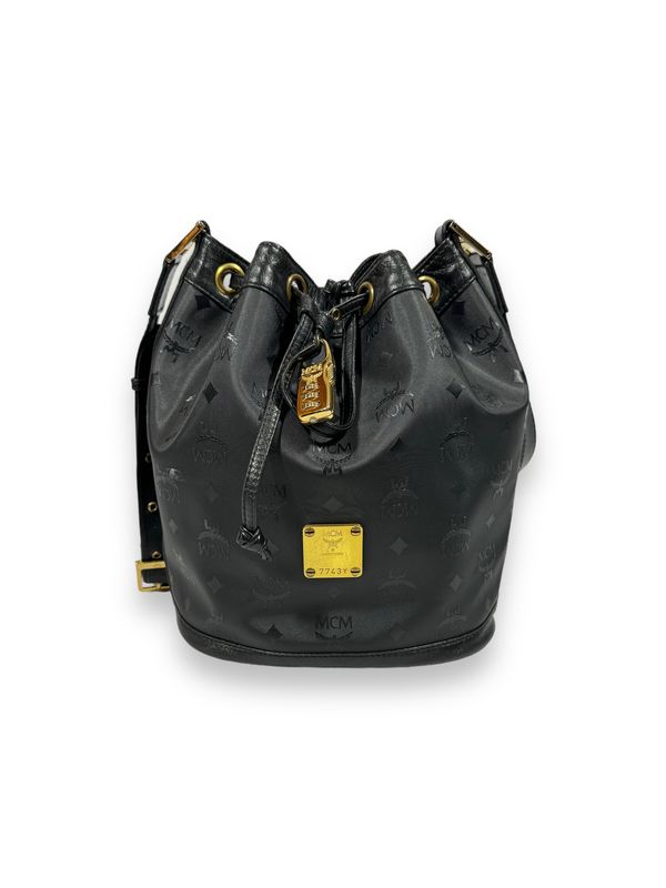 MCM Black Visetos Drawstring Shoulder Bag