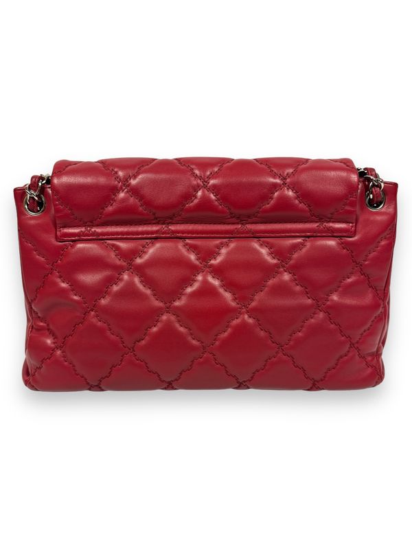 Chanel Calfskin Double Stitch Large Hamptons Flap Red