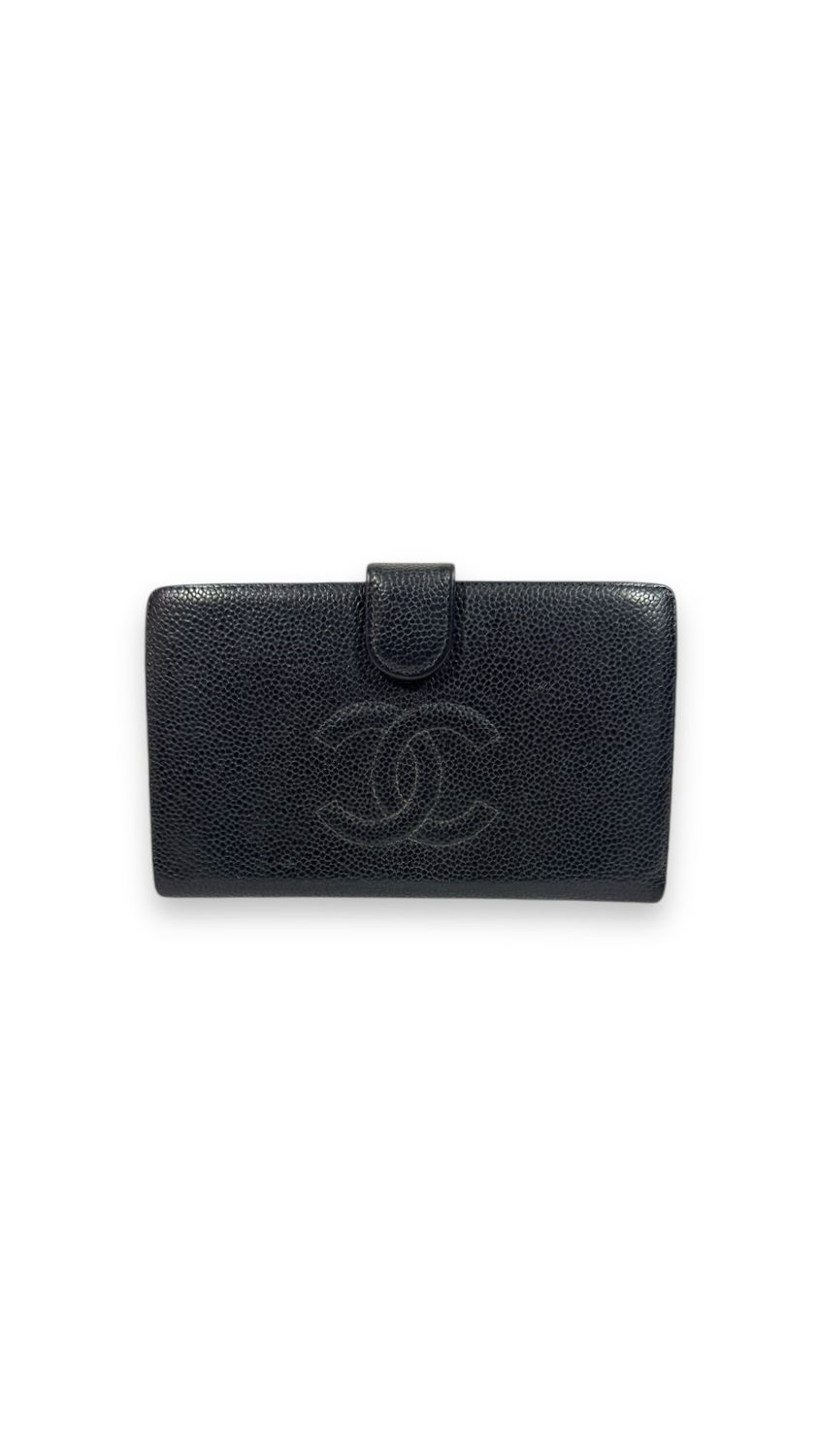 Chanel Long Bi-fold Caviar Leather Wallet Black