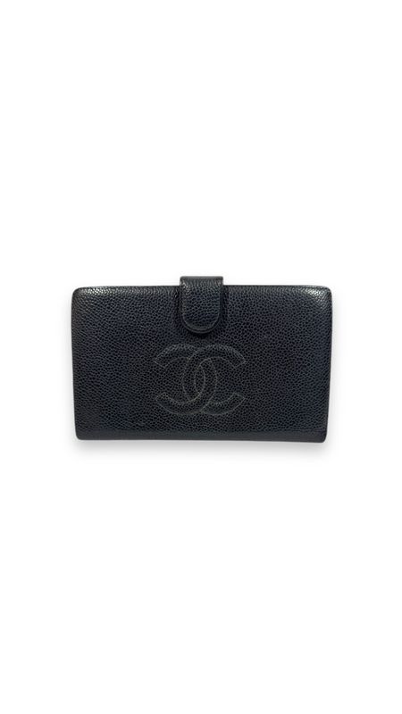 Chanel Long Bi-fold Caviar Leather Wallet Black