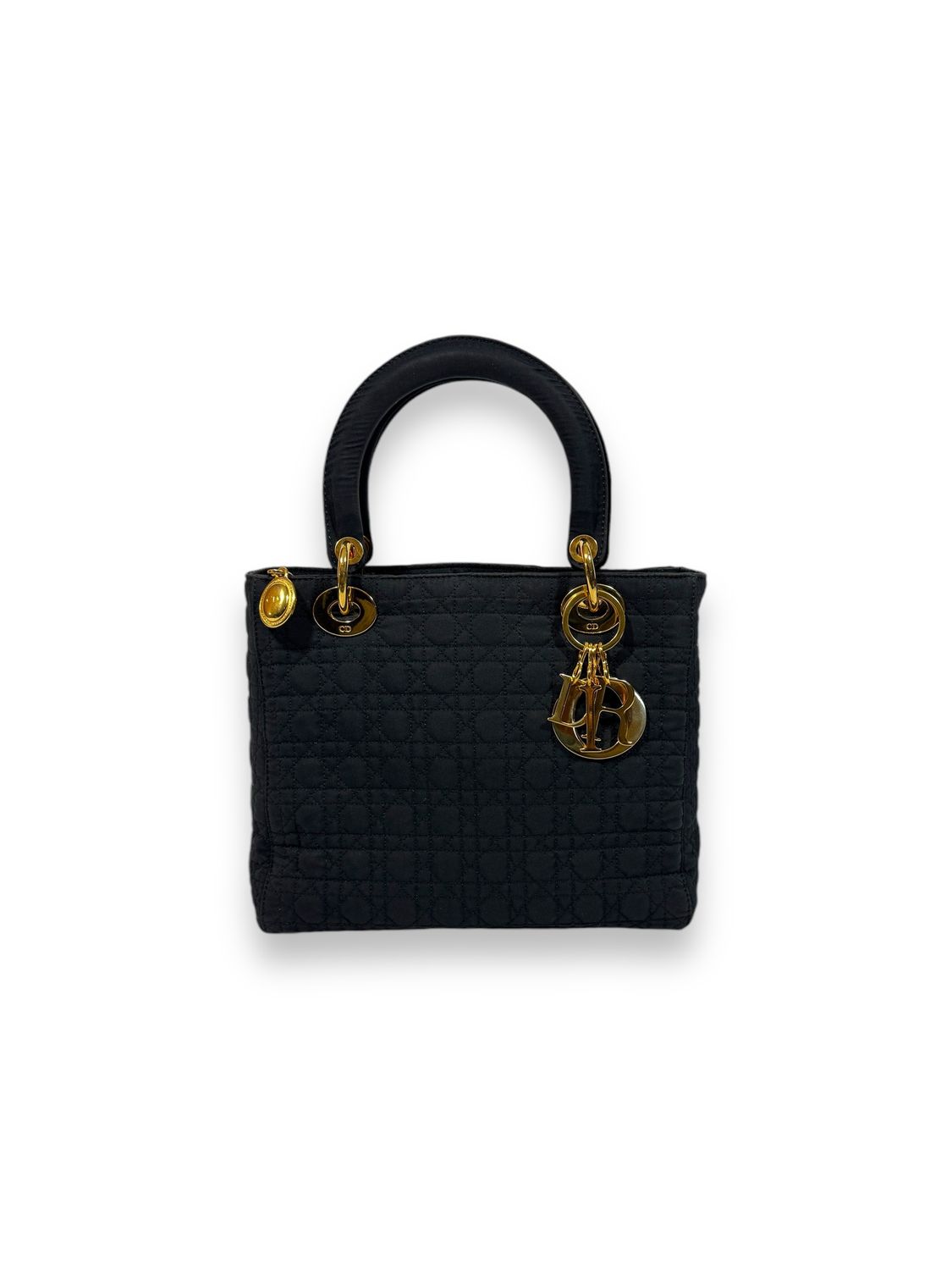 Christian Dior Black Nylon Lady Dior Cannage Medium
