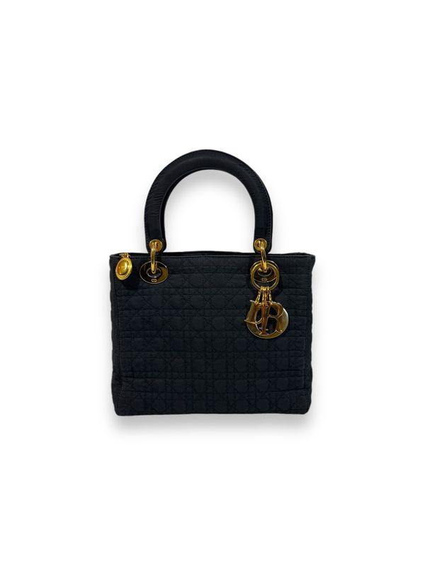 Christian Dior Black Nylon Lady Dior Cannage Medium