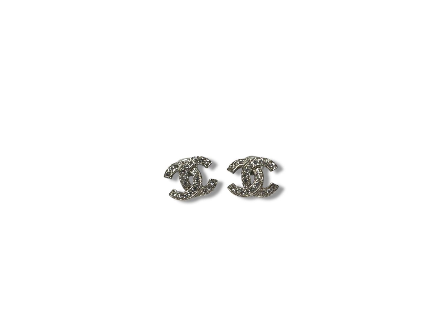 Chanel CC Crystal Earrings Silver