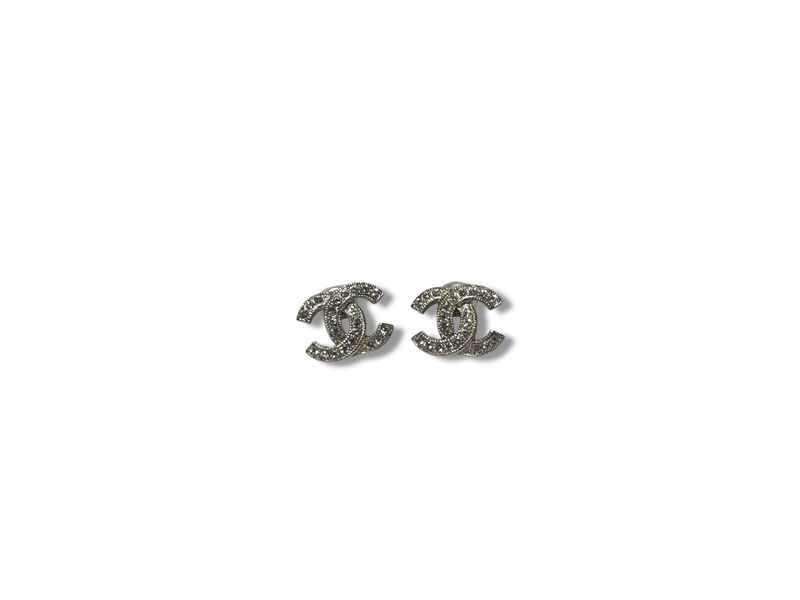 Chanel CC Crystal Earrings Silver