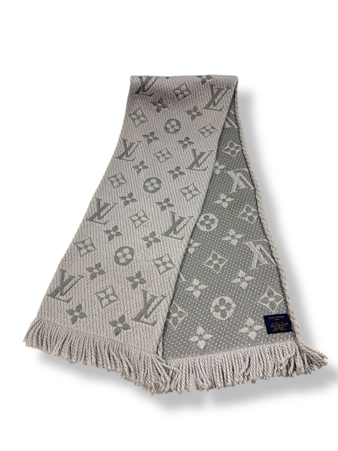 Louis Vuitton Logomania Wool Silk Scarf Pearl Grey