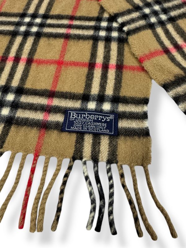 Burberry Beige Narrow Check Cashmere Scarf