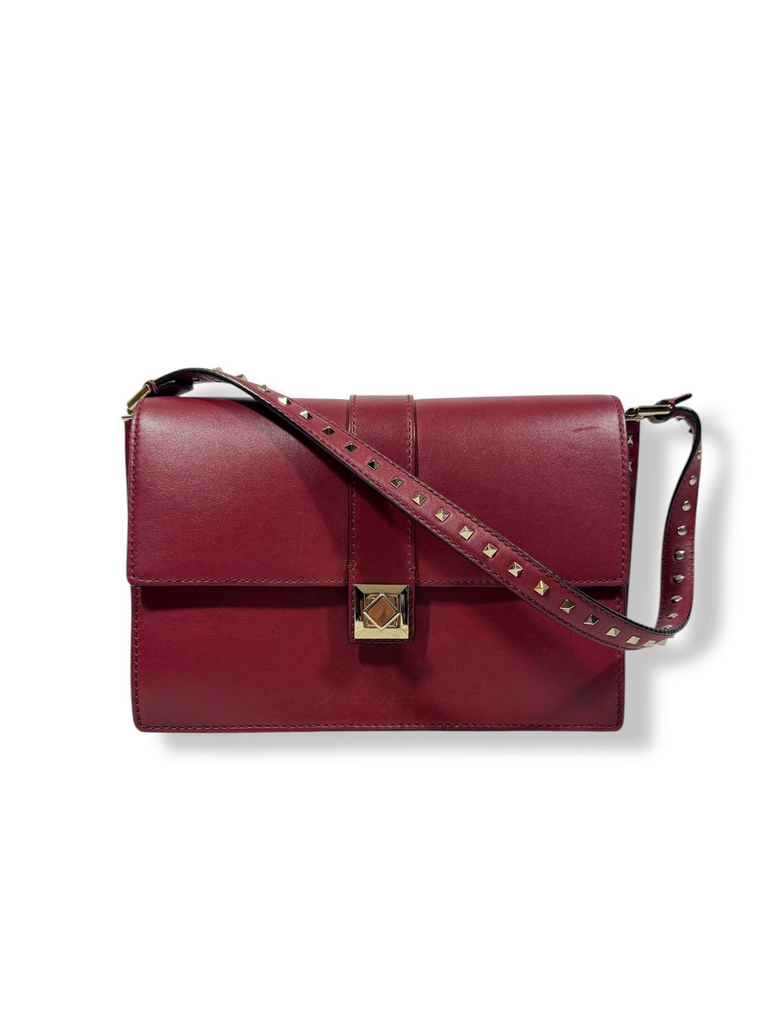 Valentino Garavani Burgundy Leather Rockstud Shoulder Bag