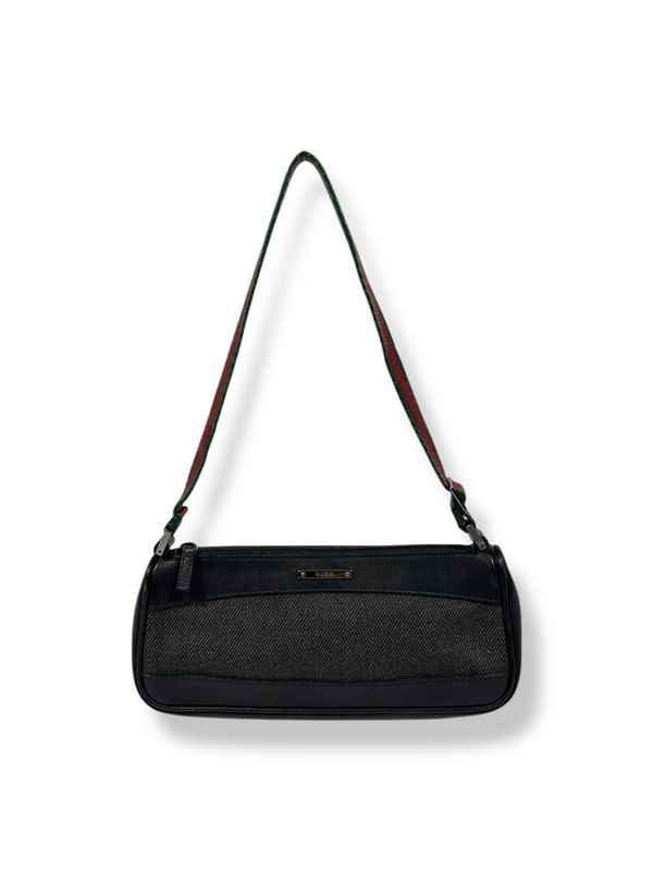 Gucci Vintage Black Denim Web Pochette