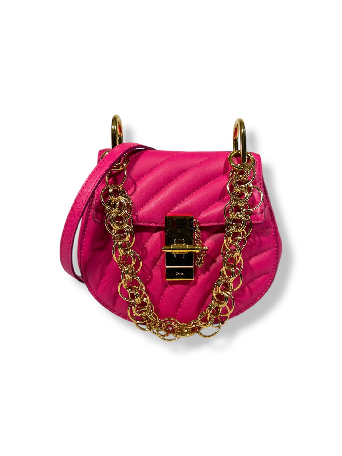 Chloe Calfskin Quilted Nano Drew Bijou Fuchsia Rose