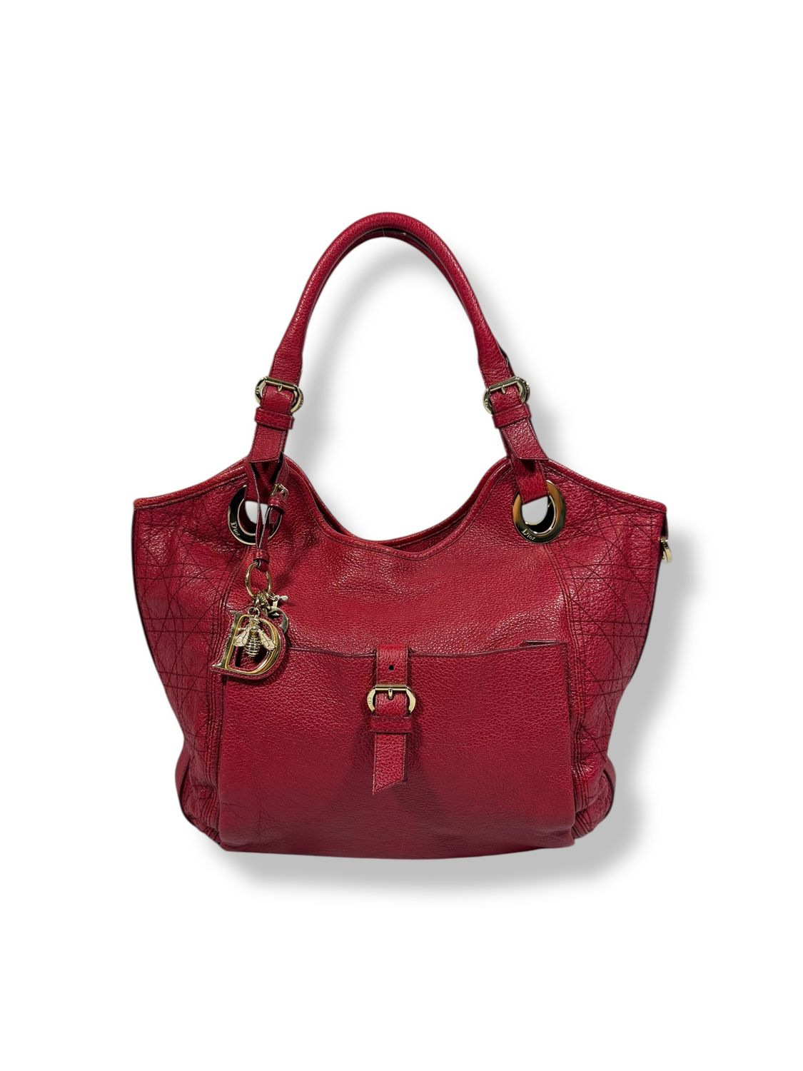 Christian Dior Cannage Bee Tote Red