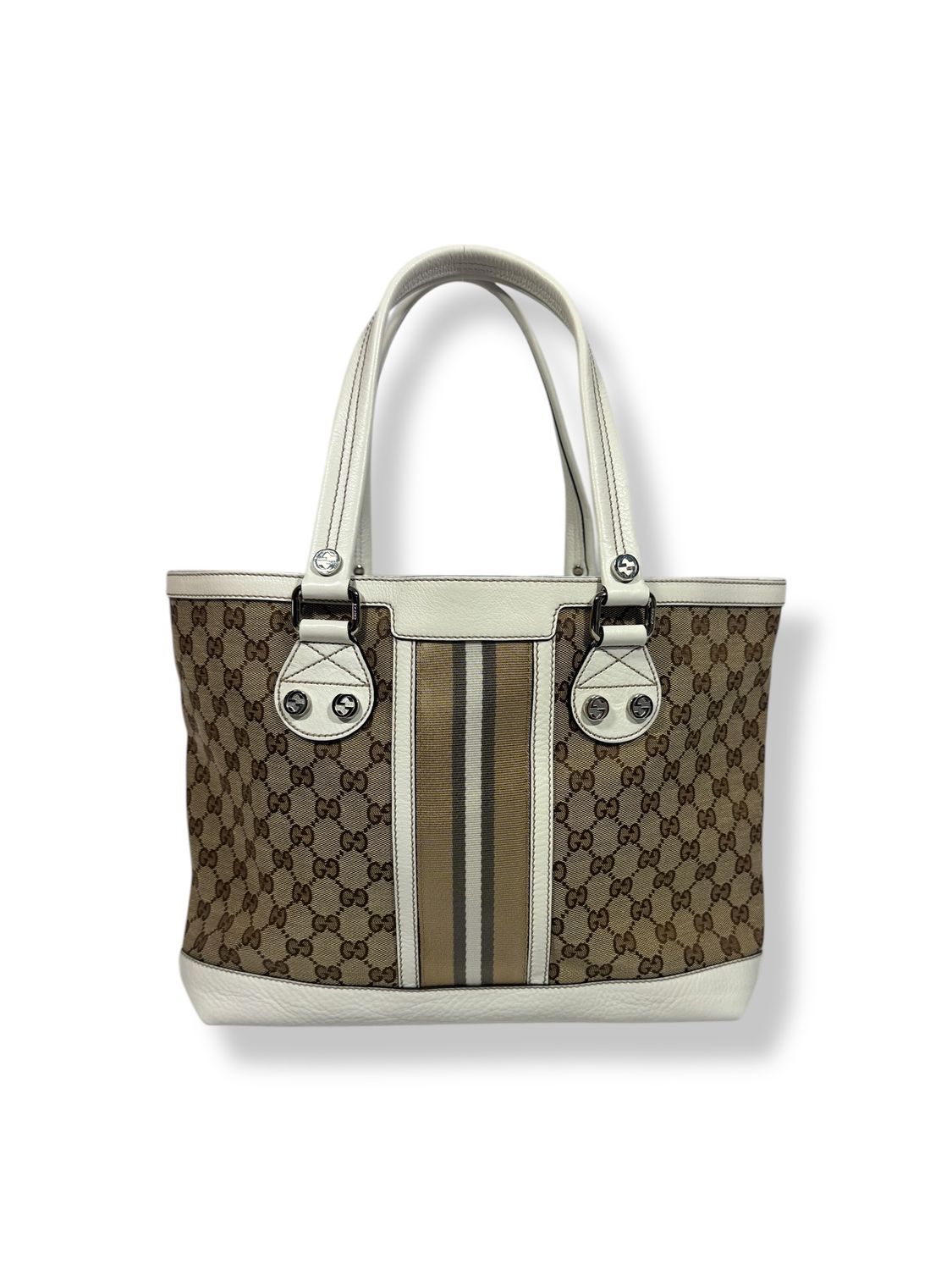 Gucci Monogram Web Sunset Tote White