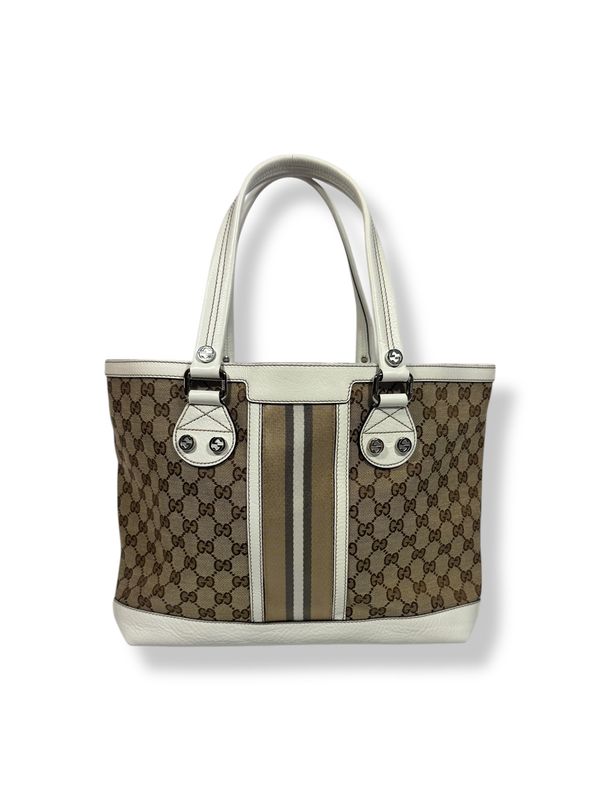 Gucci Monogram Web Sunset Tote White
