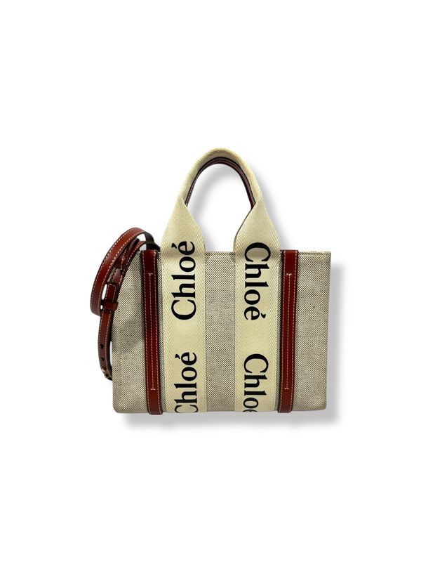 Chloe Cotton Calfskin Small Woody Ribbon Tote Brown