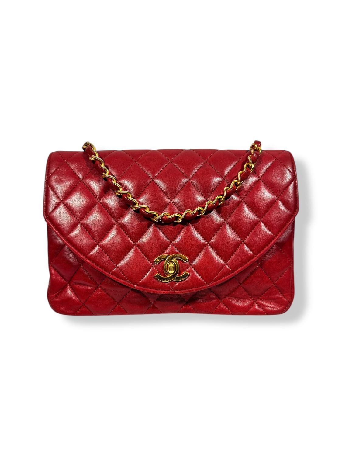 Chanel Vintage Red Lambskin Quilted Half Moon Flap
