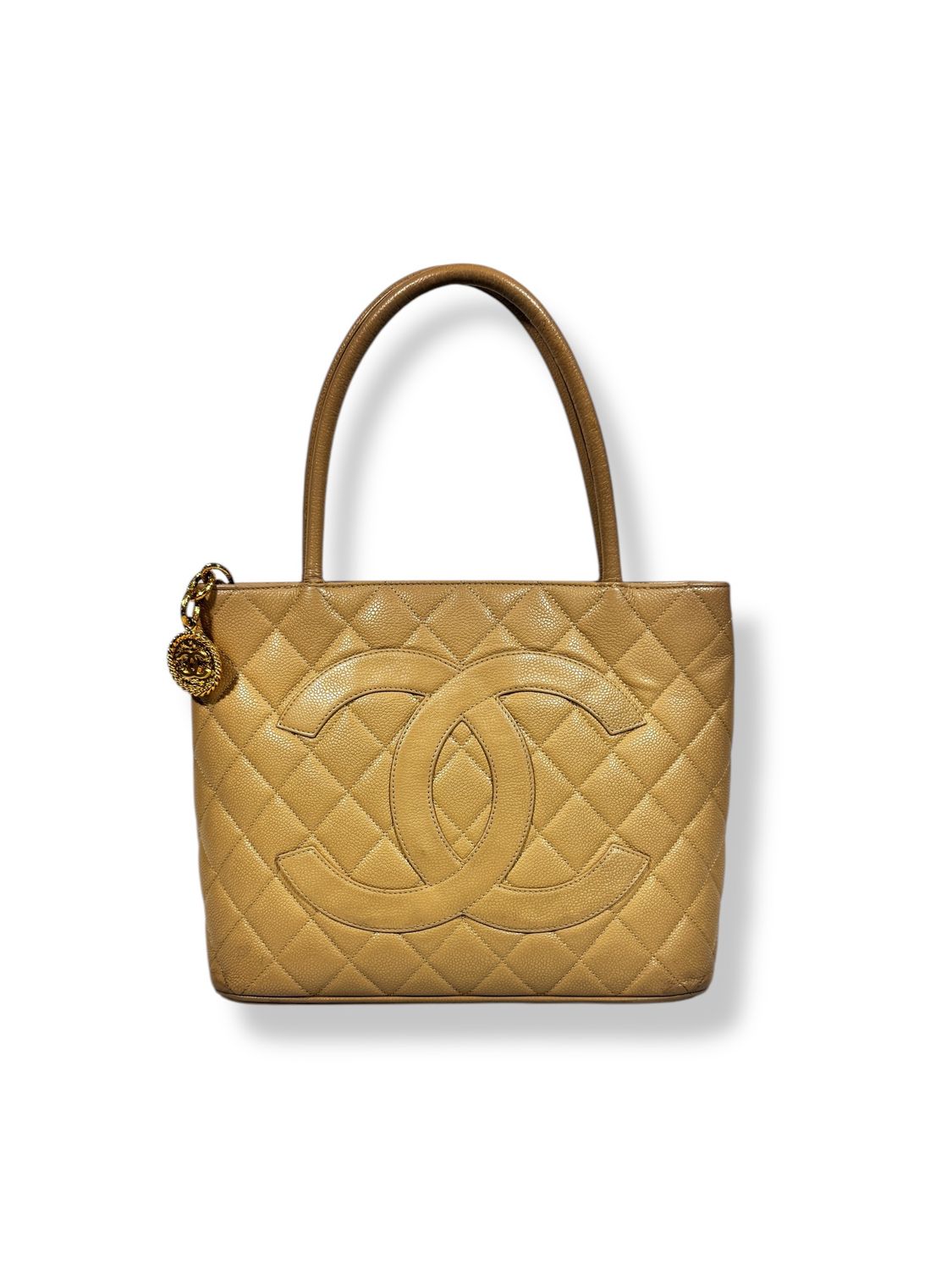 Chanel Caviar Quilted Medallion Tote Beige