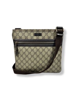 Gucci GG Supreme Monogram Selleria Calfskin Flat Side Zip Messenger Bag