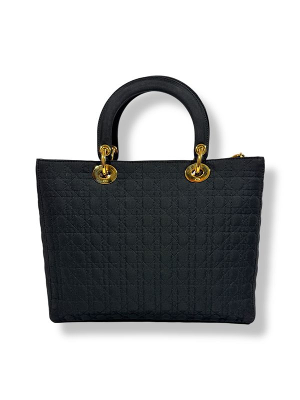 Christian Dior Black Nylon Lady Dior Cannage Large