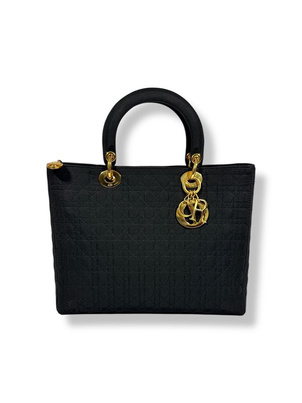 Christian Dior Black Nylon Lady Dior Cannage Large