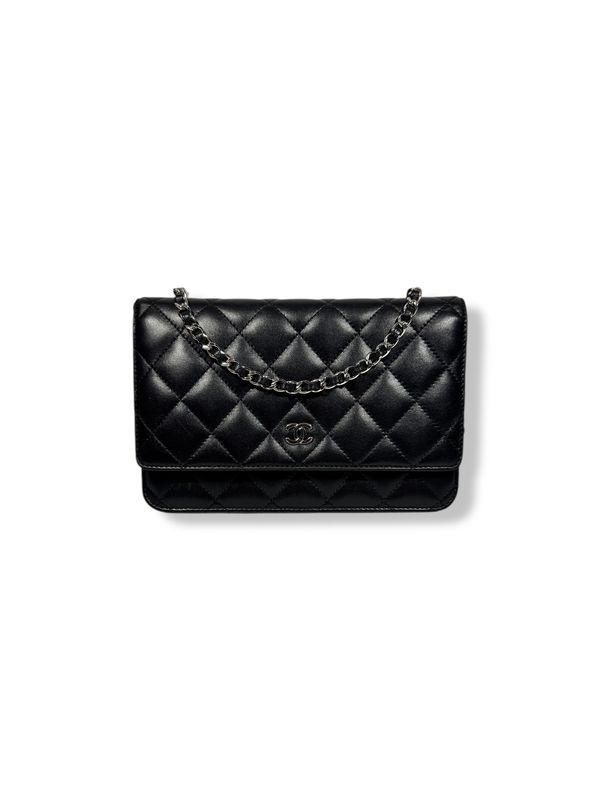 Chanel Black Lambskin Quilted Wallet On Chain