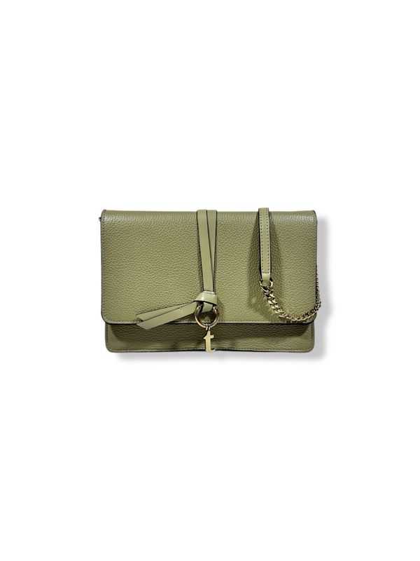 Chloe Alphabet Pebbled Leather Chain Clutch Eucalyptus &quot;T Charm&quot;&quot;