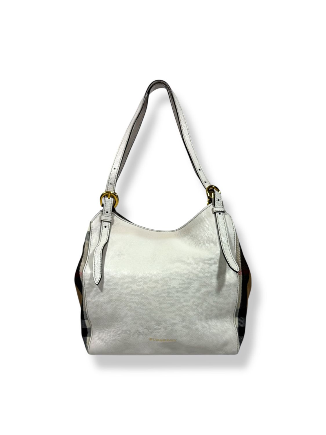 Burberry Grainy Calfskin House Check Canterbury Tote White