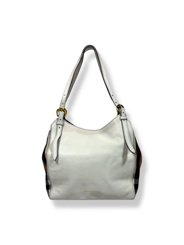 Burberry Grainy Calfskin House Check Canterbury Tote White