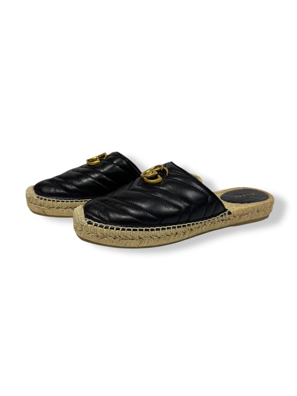 Gucci Women's Nappa Matelasse GG Marmont Espadrille Slippers Black (8/38)
