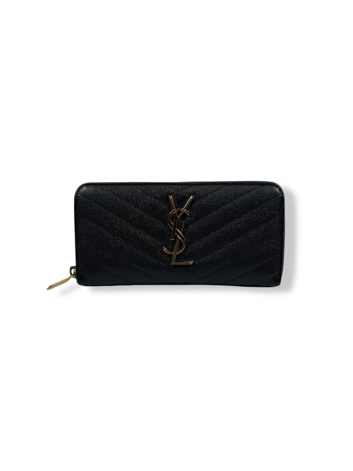 Yves Saint Laurent Matelasse Grain de Poudre Monogram Zip Around Wallet