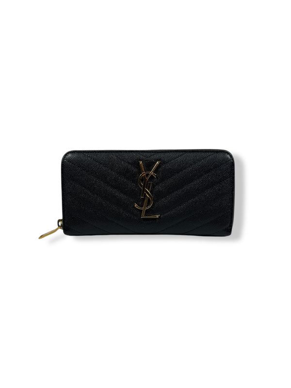 Yves Saint Laurent Matelasse Grain de Poudre Monogram Zip Around Wallet