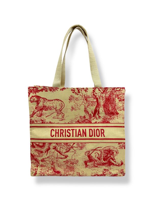 Christian Dior Straw Dioriviera Tote Red